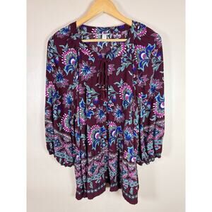 Cato Womens Plus Size Peasant Blouse Floral Floral Boho 26/28 W Tassel Pink